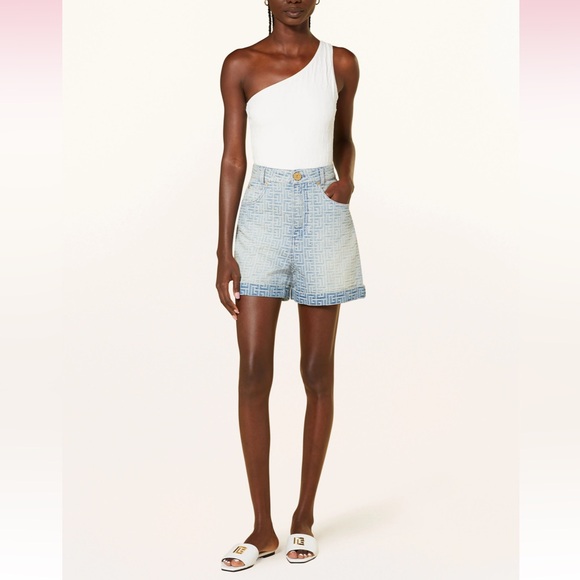 BALMAIN***White Monogram One-Shoulder One-Piece Swimsuit***Small $620 - Picture 7 of 12